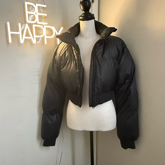 ANWND Jackets & Blazers - Black Cropped Puffer Jacket with High Collar